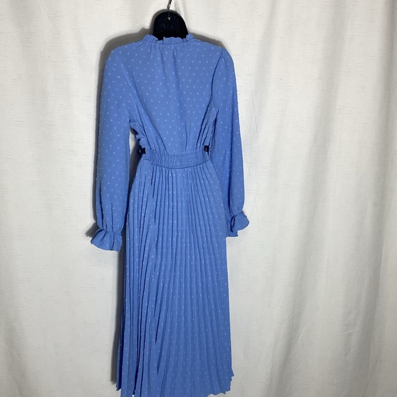 PRETTYGARDEN Fall Long Sleeve V Neck Swiss Dot Pleated A Line Flowy Dresses - Picture 8 of 11